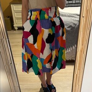 Vintage 80’s Colorful Abstract Print Elastic Waist Skirt - Multi